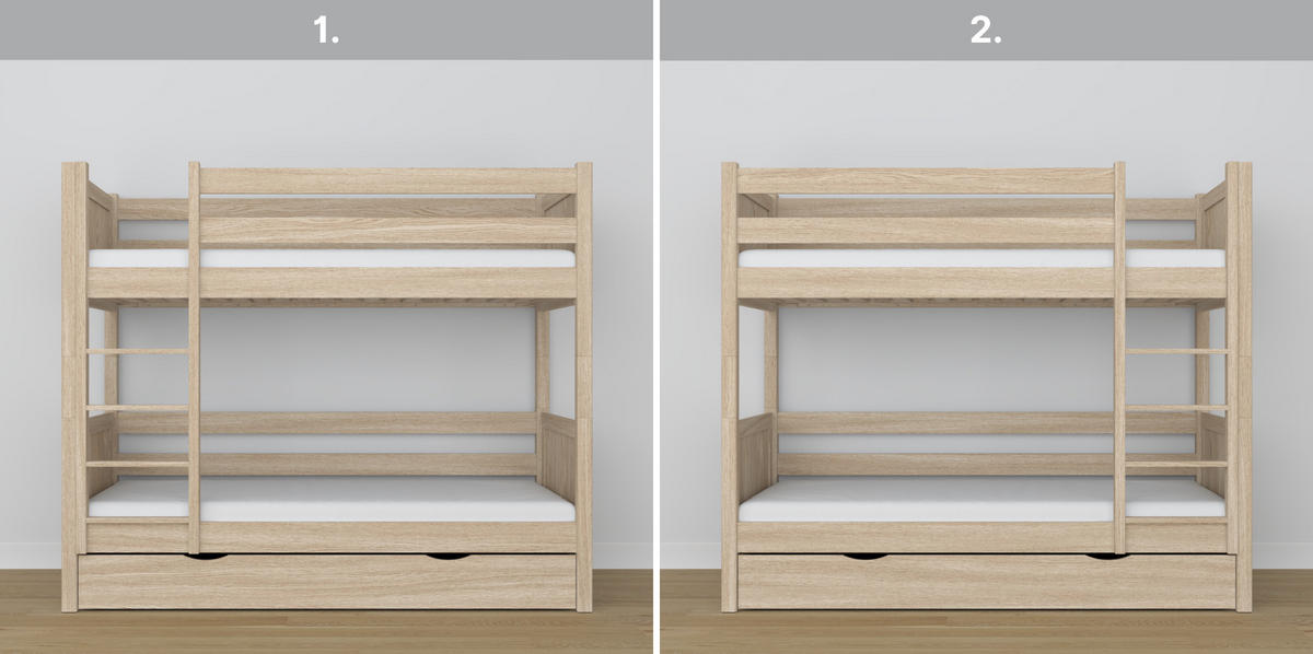 ETAGENBETT N02 mit Schublade Sonoma Eiche 90/200 - Sonoma Eiche, Naturmaterialien/Holz (90/200cm) - N-Wood