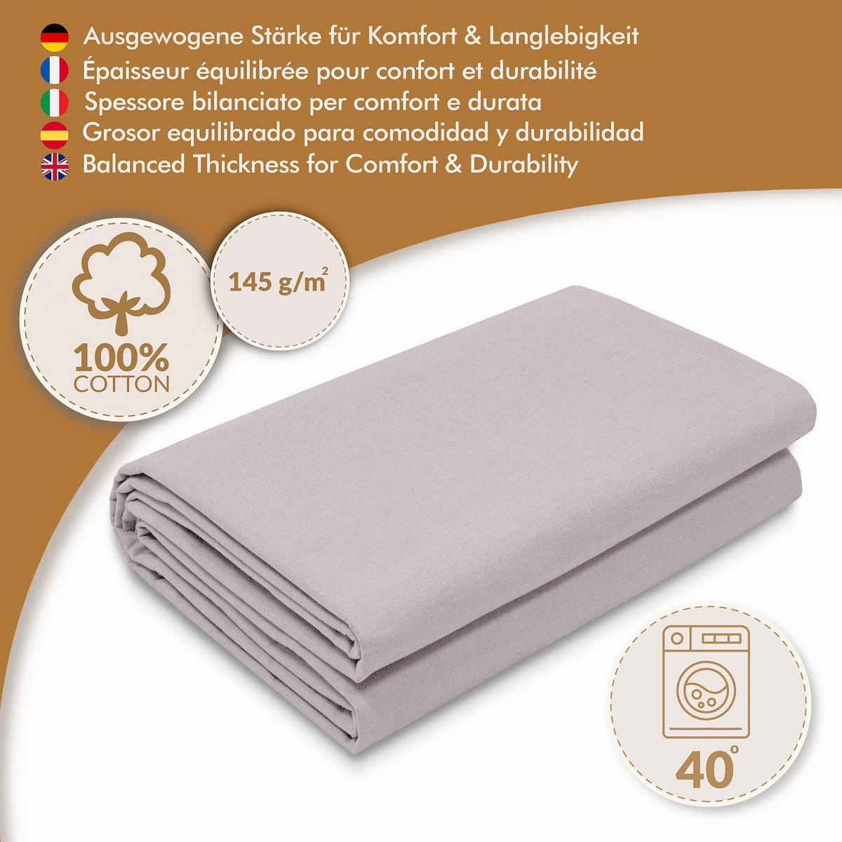 BAUMWOLLSTOFF Hellgrau 160 cm breit, 145 g/m², uni hellgrau, weiche Leinwand für Deko, Kissen & DIY - Graubraun, Textil (160/100cm) - Dreamroots