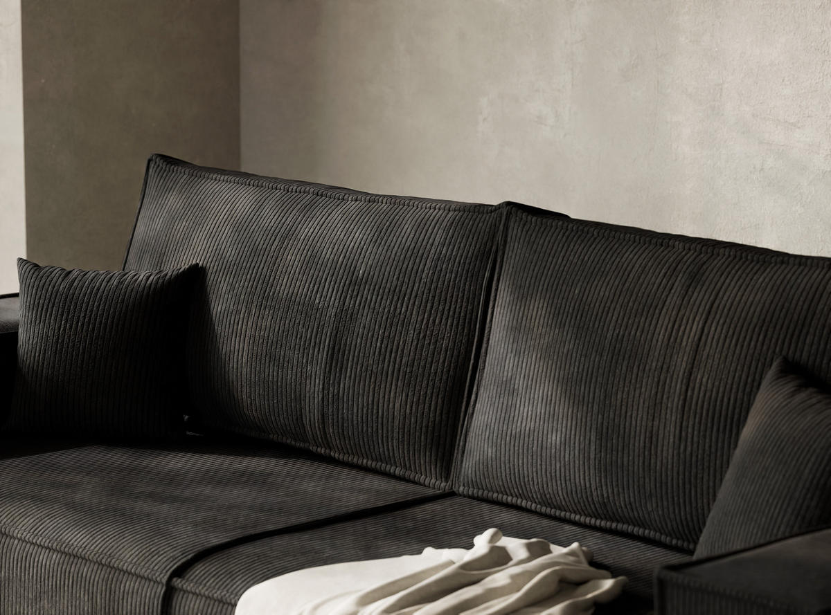 SOFA MIT SCHLAFFUNKTION Milos Anthrazit Samtstoff - Anthrazit/Schwarz, Holz/Holzwerkstoff (255/70/105cm) - Maison de Reve