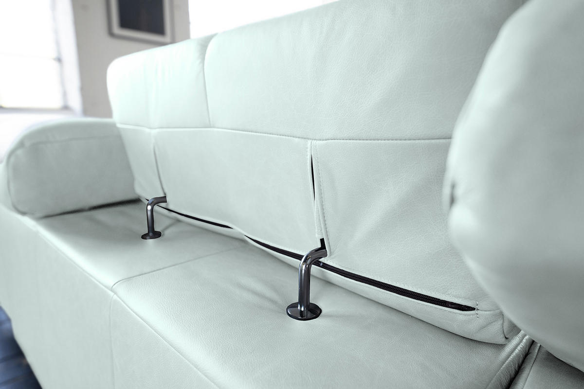 ECKSOFA NELSON Hellblau Leder Relaxfunktion - Schwarz/Hellblau, Leder/Metall (321/216cm) - KAWOLA