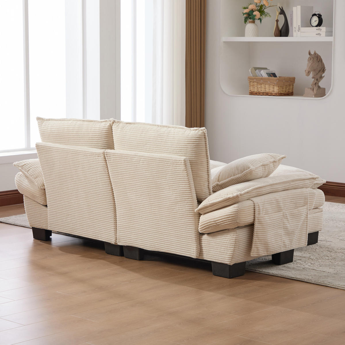 2-SITZER Sofa aus Corduroy 190x73x84 cm in Beige mit USB-C & Seitentaschen - Beige, Textil (73/84/190cm) - Modfu