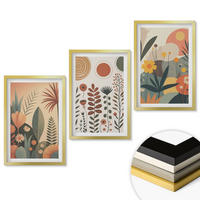 WANDBILDER 3er Set - 40x60 cm Goldrahmen - Boho-Pflanzenmuster Natur - Goldfarben, Kunststoff (40/60cm) - ArtPrintCave