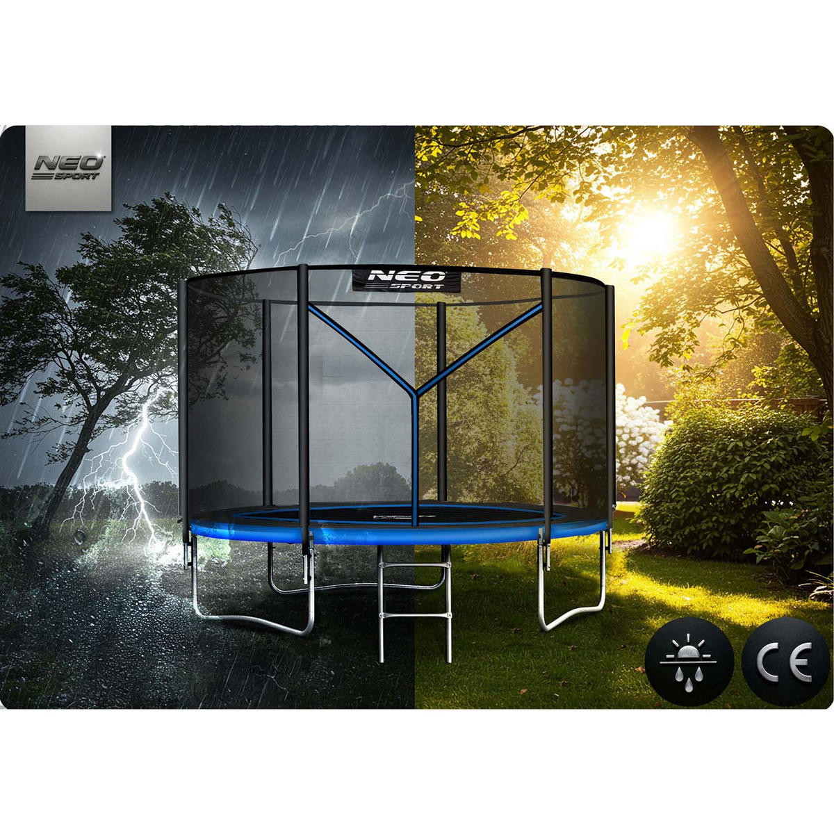 GARTENTRAMPOLIN 8 ft/252 cm mit Außennetz und Leiter - Blau, Metall (252/252cm)