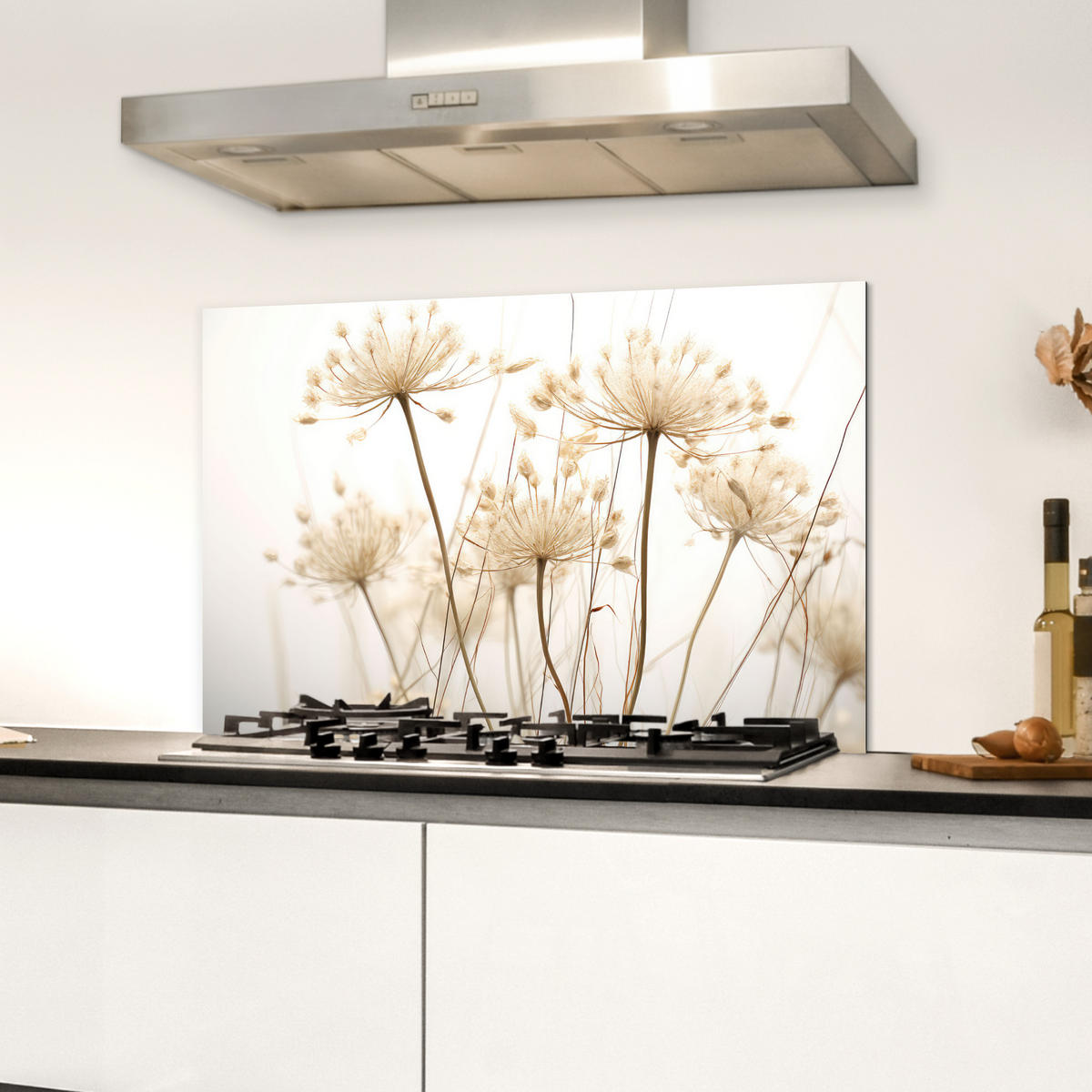 SPRITZSCHUTZ KÜCHE Blumen - Weiß - Sonnenlicht 70x50 cm - Ecru, Metall (70/0.3/50cm) - MuchoWow