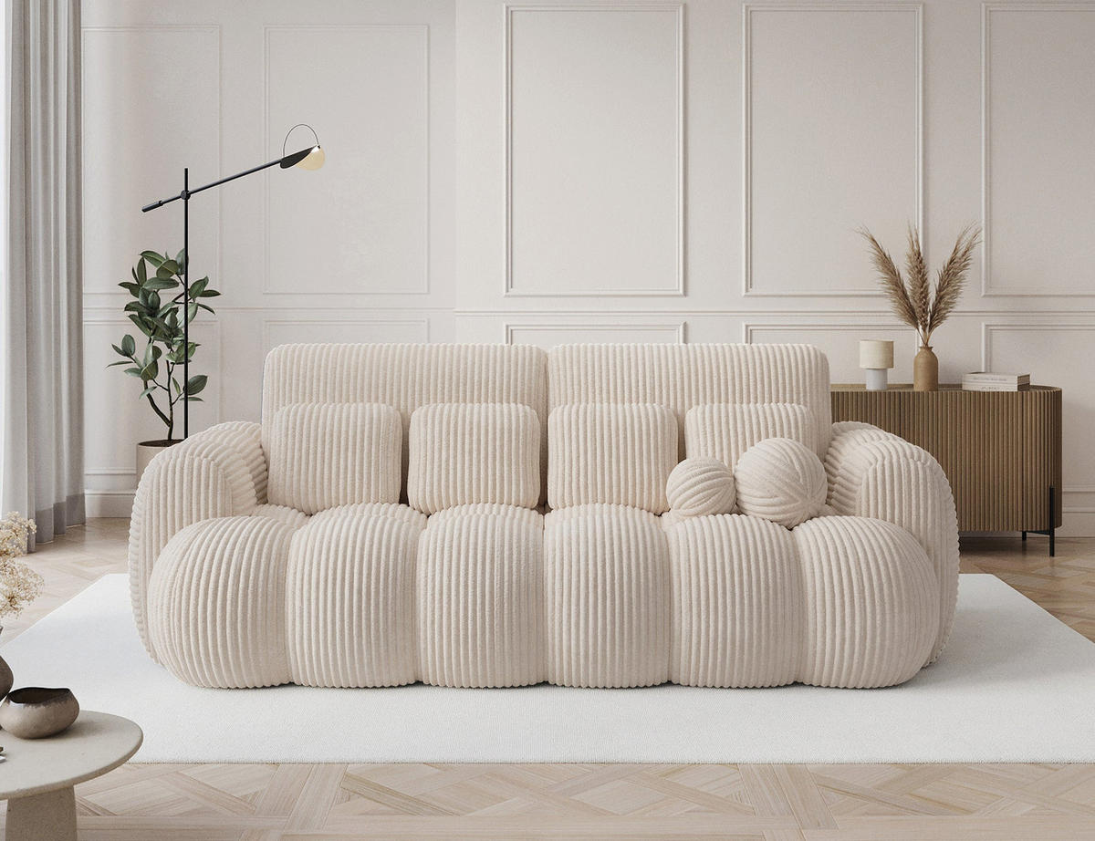 SCHLAFSOFA COTONN 256 cm – Modernes 3-Sitzer Sofa mit Schlaffunktion, Bettkasten und Dekokissen - Weiß, Kunststoff (256/119/105cm) - Wohnideebilder