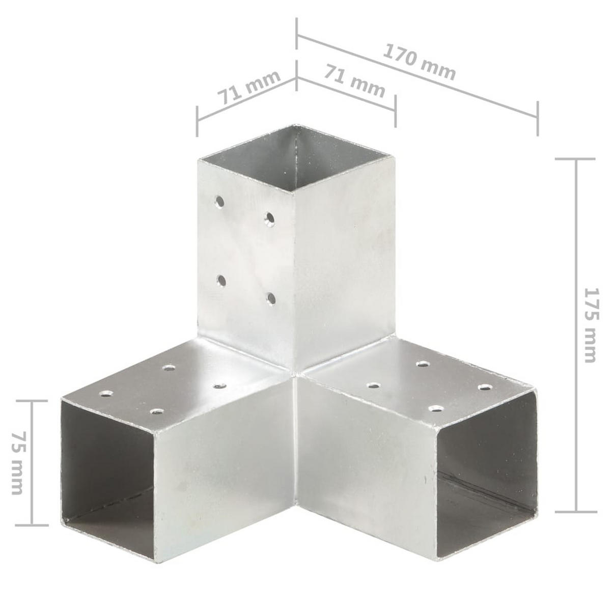 PFOSTENVERBINDER, Y-Form, für 71/71 mm, aus Verzinktes Metall, 4er-Set - Weiß, Metall (17/17.5cm) - vidaXL