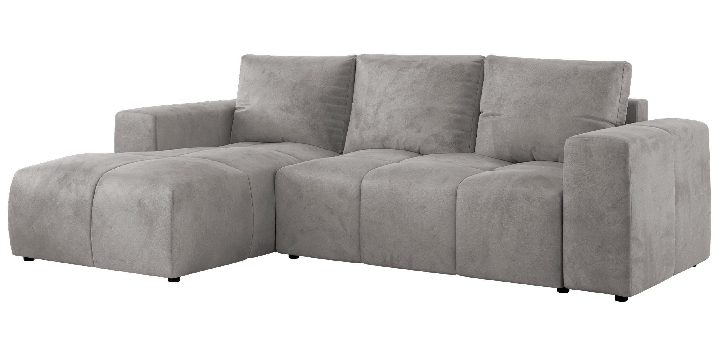 ECKSOFA MONIVA Hellgrau Velvet - Links - Hellgrau/Schwarz, Textil (164/266cm) - MKS