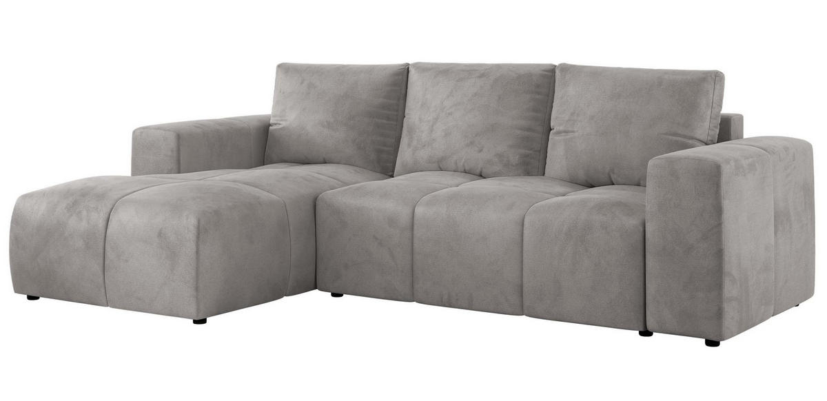 ECKSOFA MONIVA Hellgrau Velvet - Links - Hellgrau/Schwarz, Textil (164/266cm) - MKS