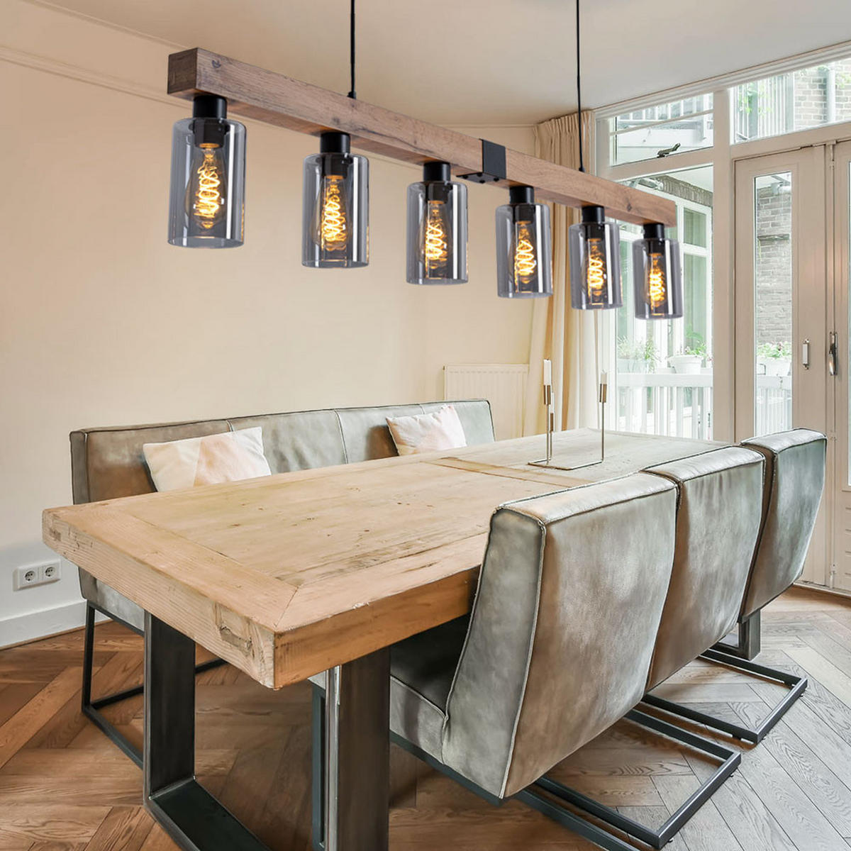 HÄNGELEUCHTE HADERA Metall Schwarz Glas rauch - Schwarz, Glas (140/10/120cm) - Globo Lighting