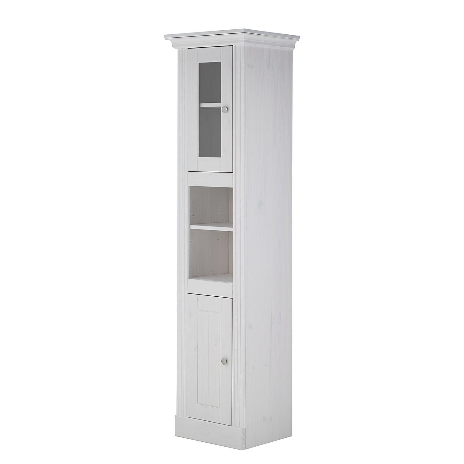 MASSIVER HOCHSCHRANK - Kiefer massiv - Silberfarben/Weiß, Holz/Metall (50/185/40cm) - home24