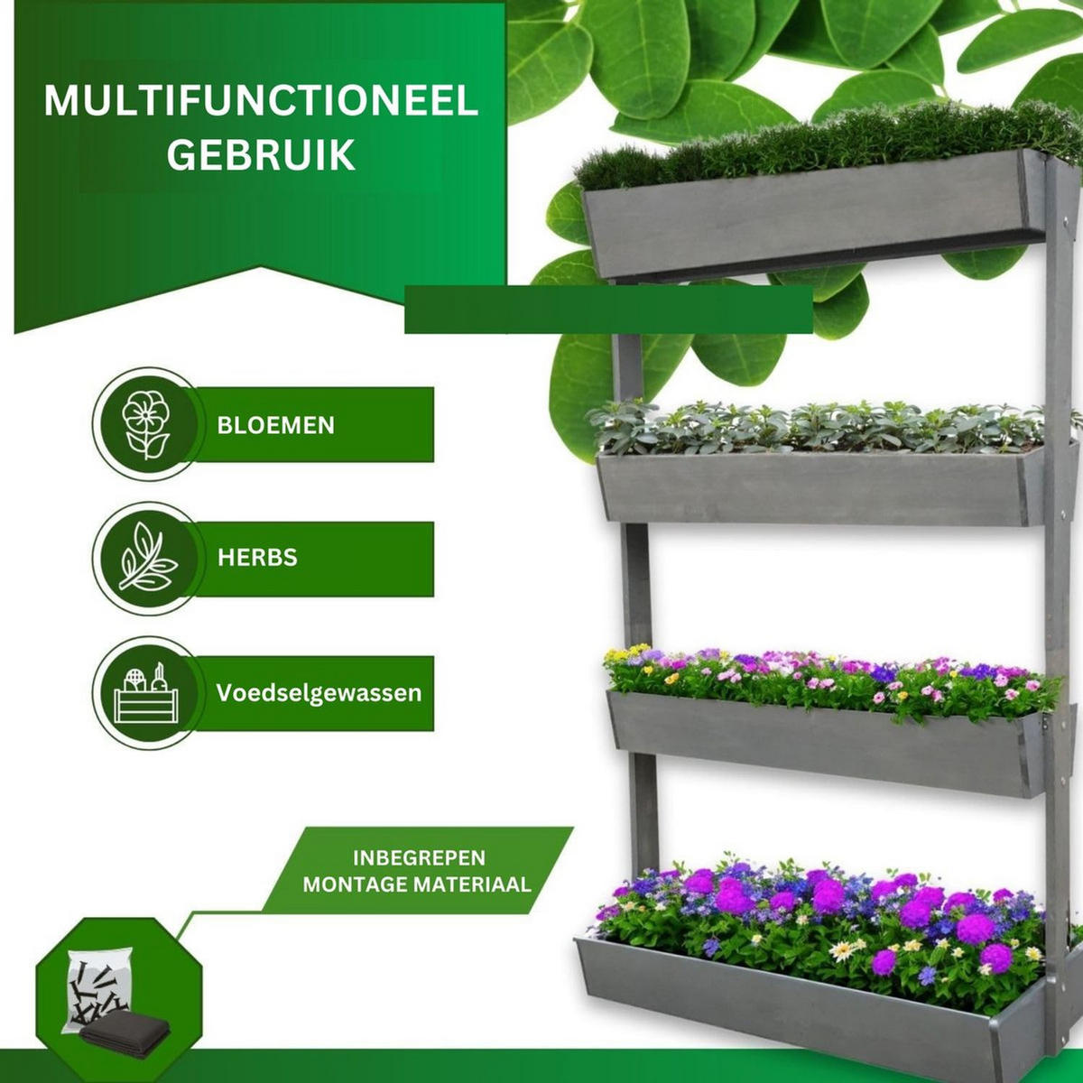 VERTIKALBEET VERA 4 Etagen Farbe Grau 85/45/140 cm - Grau, Holz (45/140/85cm) - Coemo