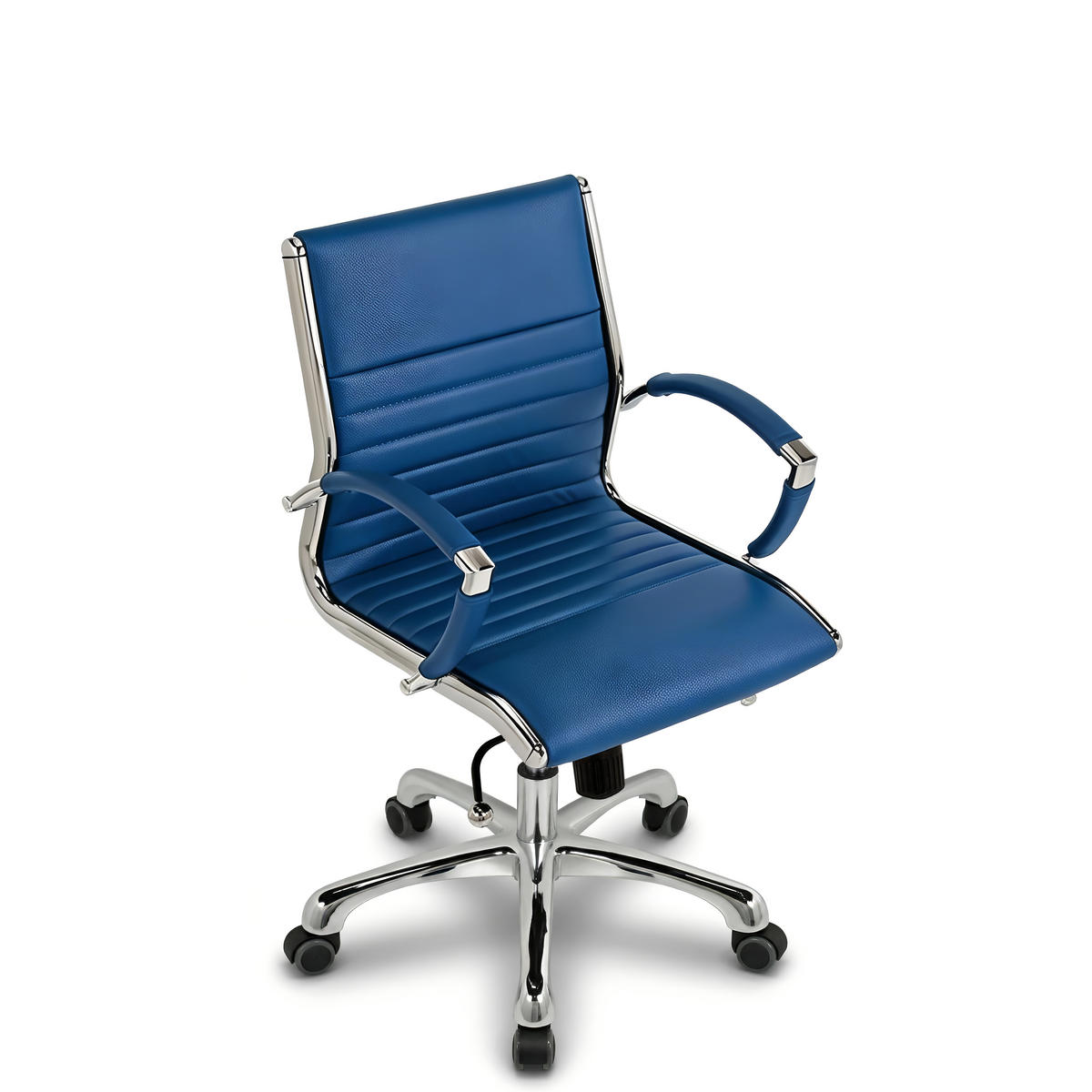 DREHSTUHL Montreal Echtleder Blau – ergonomisch, 150 kg belastbar, Sitzhöhe 46-54cm - Blau, Leder/Metall (60/97/60cm) - Versee