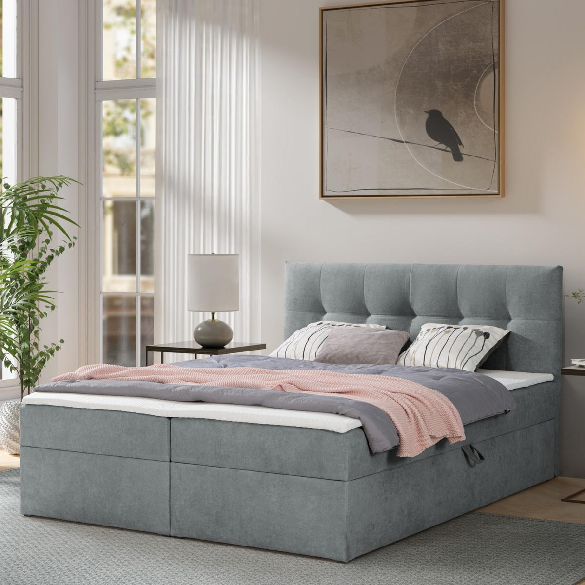 BOXBETT Toronto 140x200 Bonell-Matratze H3 und Topper - Dunkelgrau/Silberfarben, Holz/Holzwerkstoff (140/200cm) - Ravio
