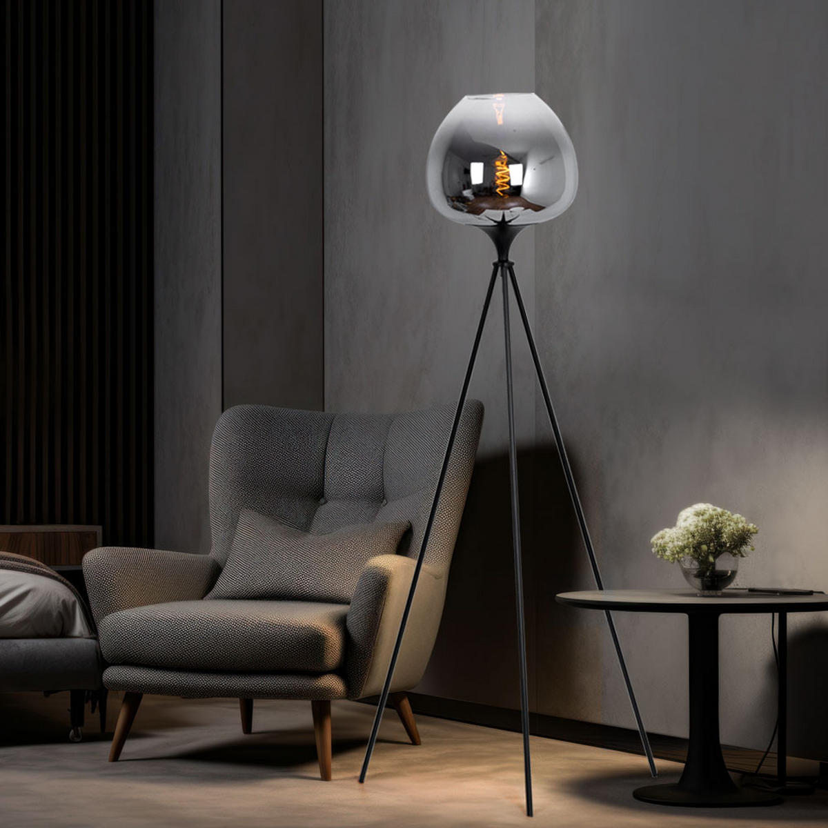 LED STEHLEUCHTE Metall Schwarz - Schwarz, Glas (65/65/145cm) - Globo Lighting