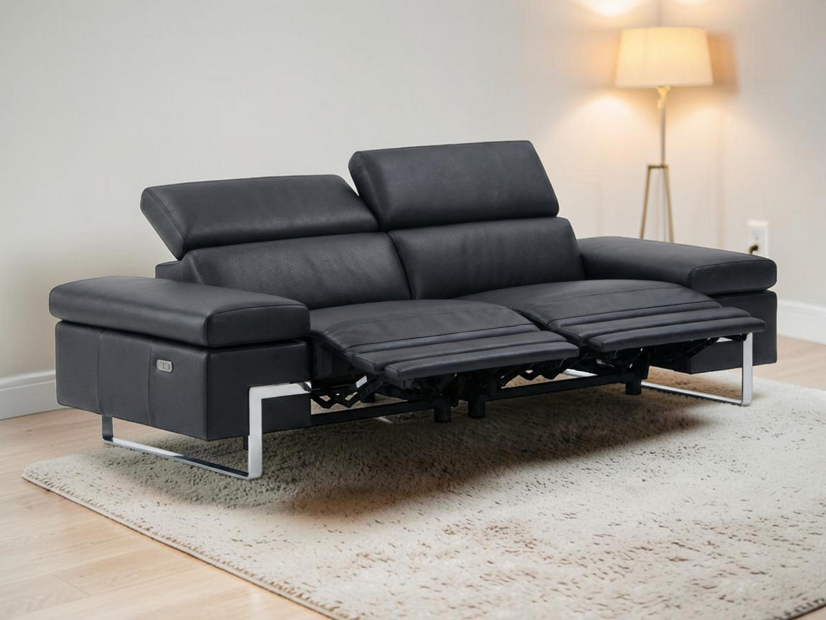3-SITZER Sofa Opera Echtleder mit 2 x Relaxfunktion Schwarz - Schwarz, Leder/Metall (223/75/109cm)