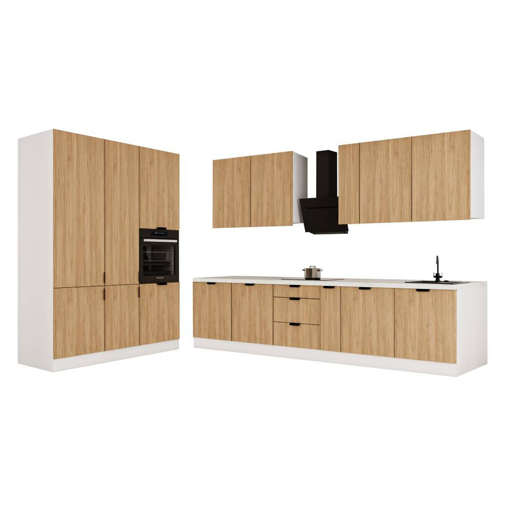 KÜCHENZEILE 320 x 160 cm - Sorento KS13-M320 - in Sonoma Eiche / Weiß - Schwarz/Weiß, Holz/Metall (480/247/58cm)