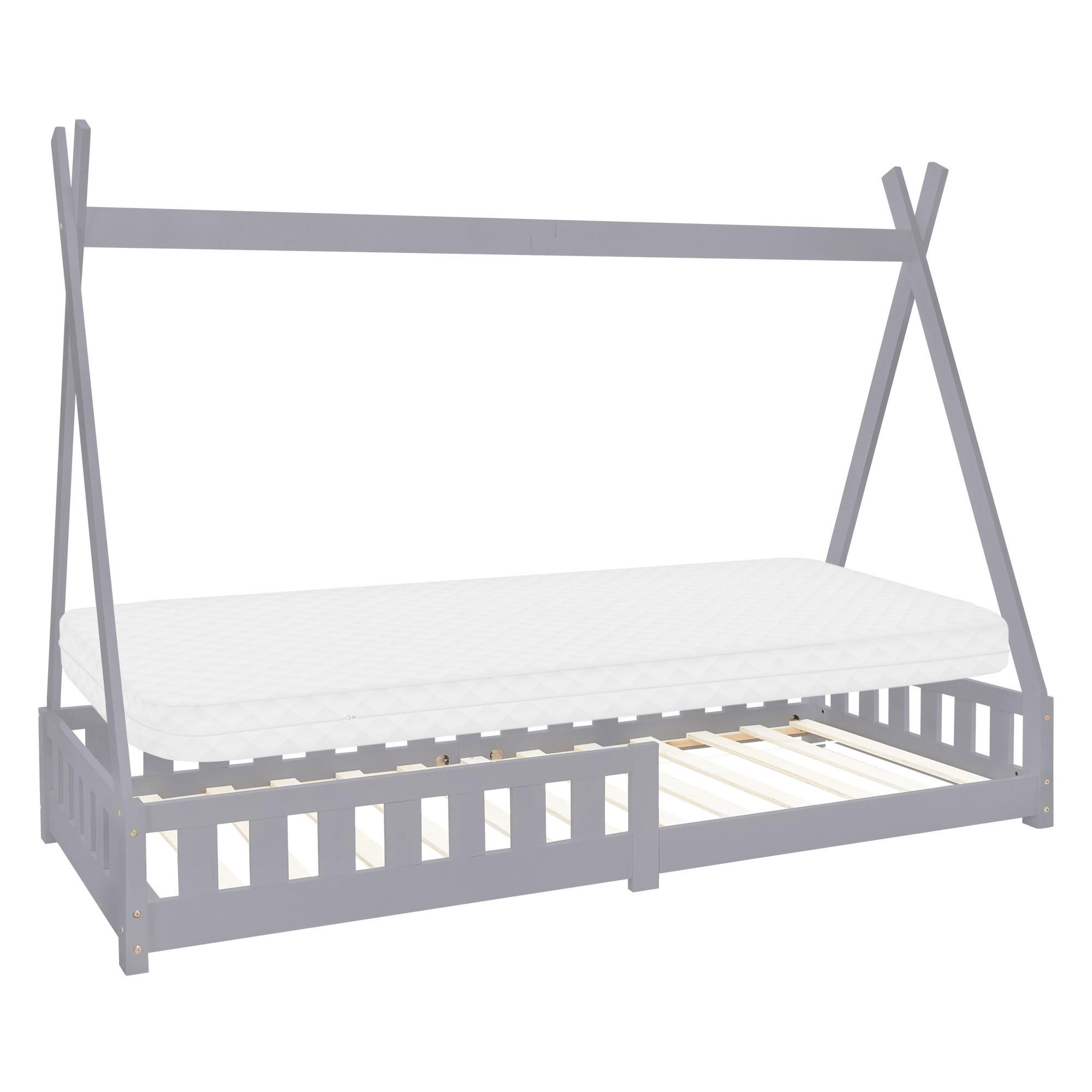 KINDERBETT Tipi mit Matratze 90x200 cm Hellgrau - Hellgrau, Holz (90/200cm) - ML-DESIGN