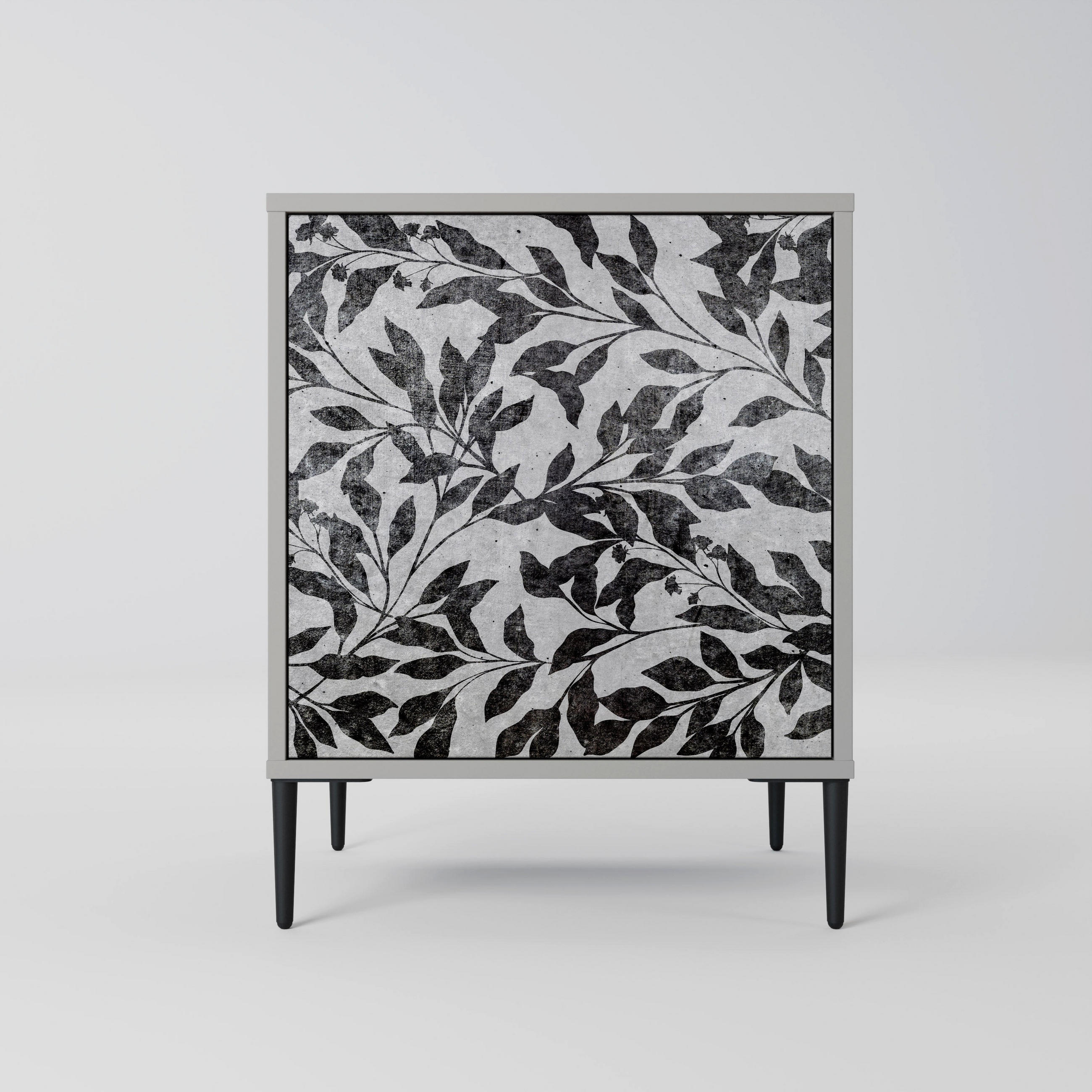 SIDEBOARD CHARCOAL SPROUT, Grau, 57,5x42x72,5 cm, Schwarze Metallfüße - Multicolor/Schwarz, Holzwerkstoff/Metall (57.5/72.5/42cm) - SpaceRebels