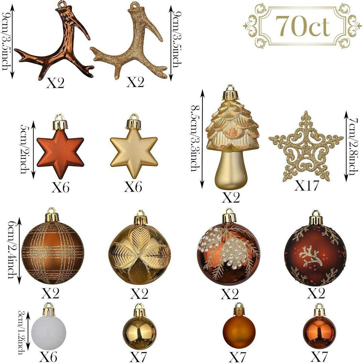 WEIHNACHTSKUGELN 70-teiliges Set Kunststoff Bruchfest Wald Thema - Multicolor, Kunststoff (8.5/8.5/8.5cm)