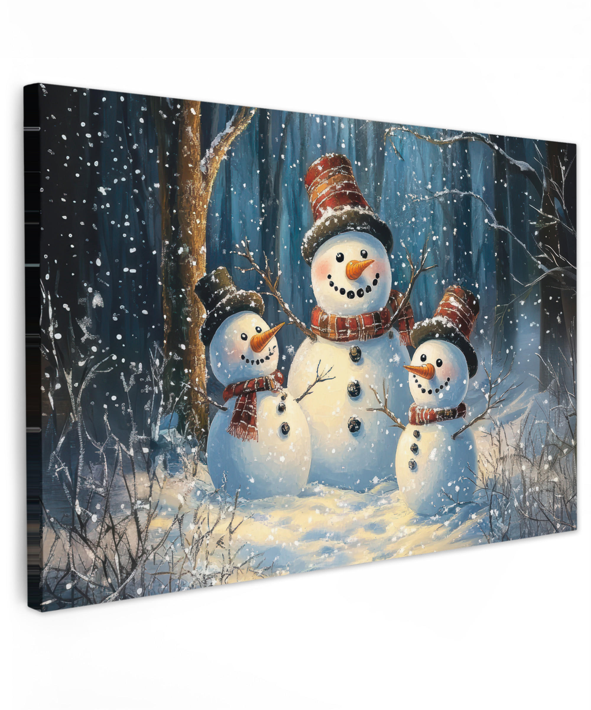 LEINWANDBILD Schneemann - Schnee - Winter - Wald XXL 150x100 cm - Hellblau, Textil (150/100cm) - MuchoWow