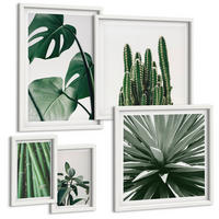 BILDER SET 5er Set - 50x50 cm & 20x30 cm & 40x60 cm Weißer Rahmen - Bambusblätter - Weiß, Kunststoff (40/60cm) - TULUP