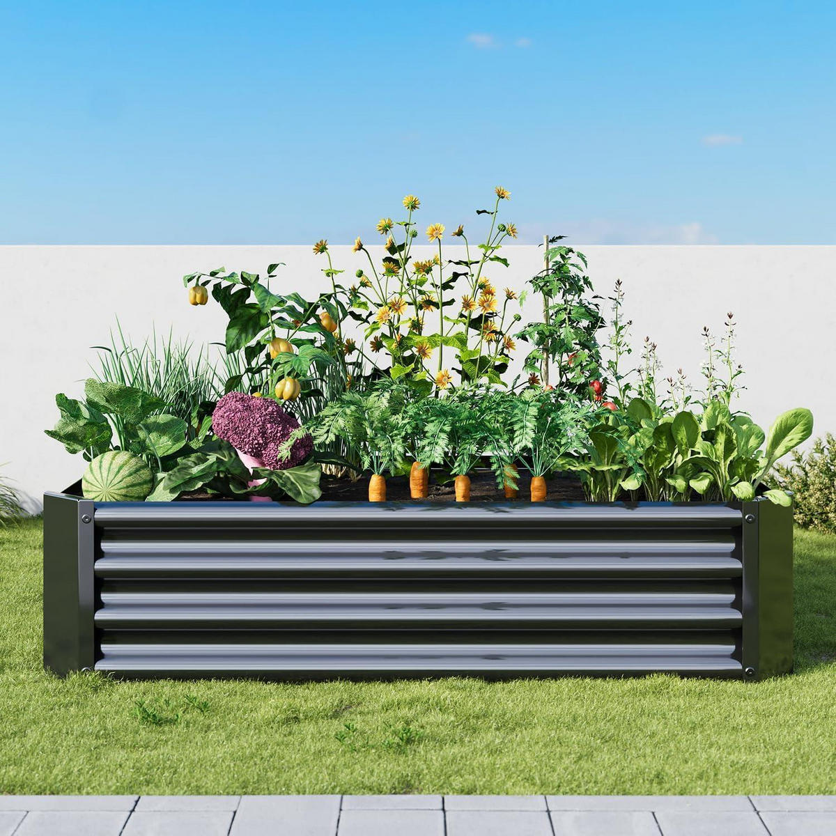 HOCHBEET-SET Metall Schwarz 120 x 60 x 30 cm - Schwarz, Metall (60/30/120cm)