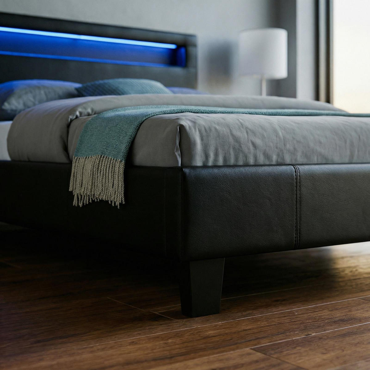 POLSTERBETT MIT LED MIRASOL 120x200 cm schwarz - Schwarz, Textil (120/200cm) - CARO-Möbel