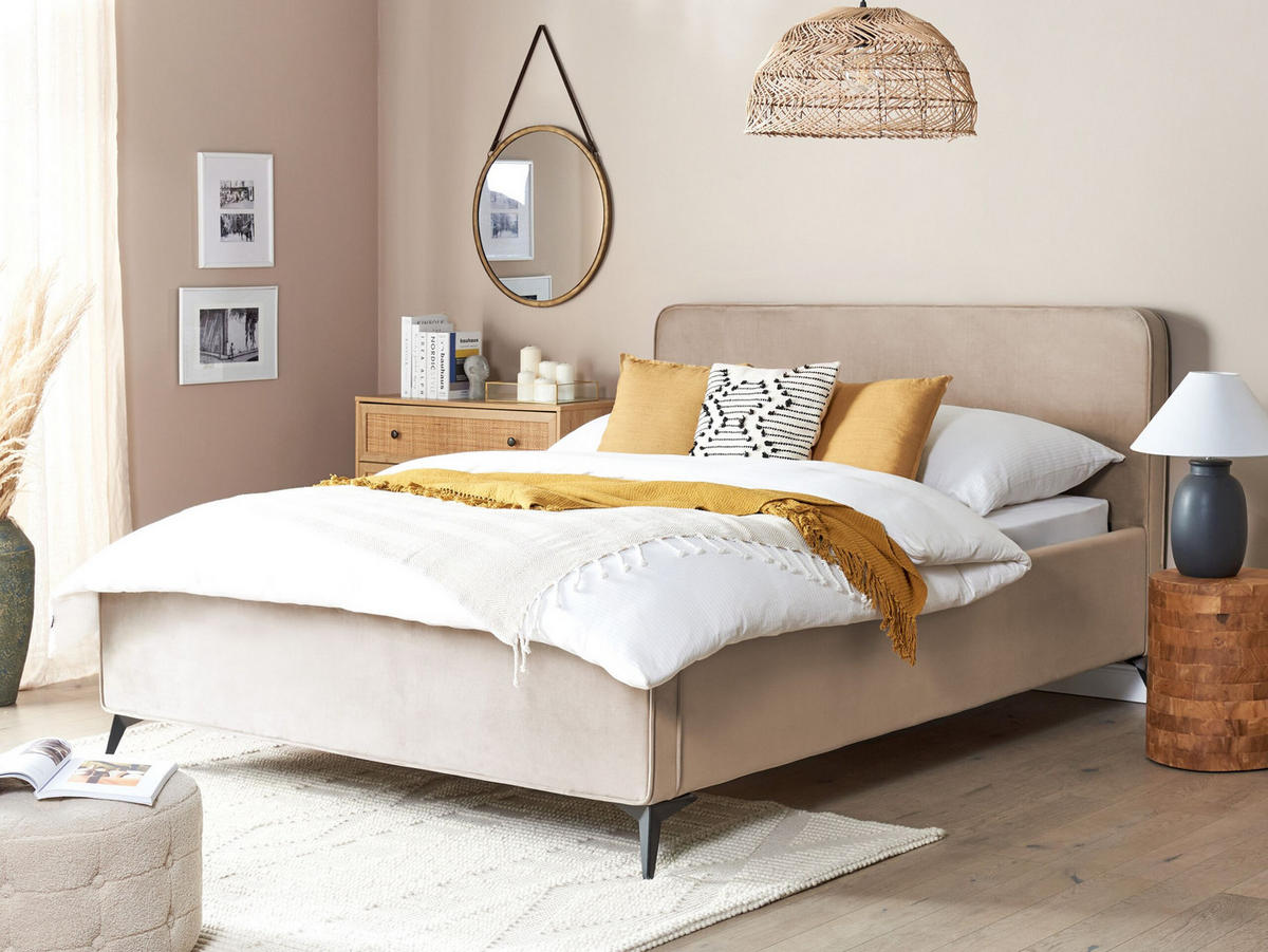 POLSTERBETT mit Lattenrost 160x200 cm Beige Valognes - Taupe, Textil (160/200cm) - Beliani