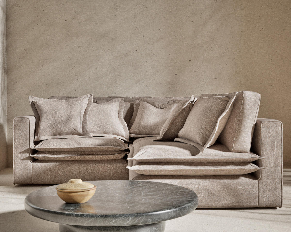 ECKSOFA Amalfi Hellbraun Webstoff - Schwarz/Braun, Holz/Holzwerkstoff (238/222cm) - Maison de Reve