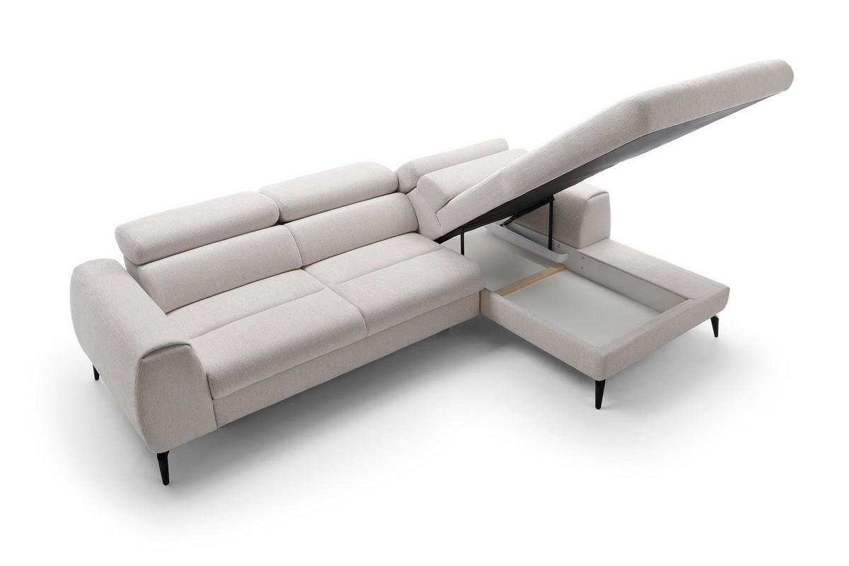ECKSOFA NOTE Creme Chenille mit Schlaffunktion - Creme, Holz (270/184cm) - MASSENO