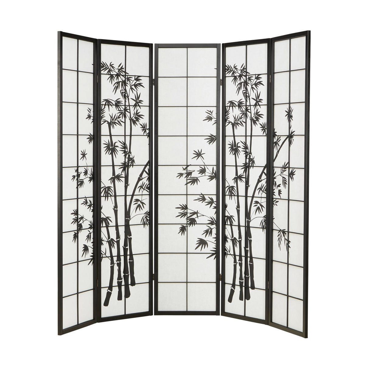 PARAVENT 5-tlg. 220/179 cm Schwarz Bambusmuster - Schwarz, Holz (220/179/2cm) - Homestyle4u