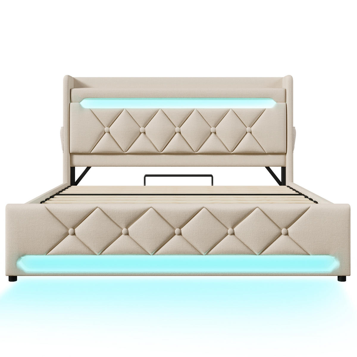 POLSTERBETT 160/200 cm Beige mit Stauraum, LED und USB- und Type-C-Anschlüssen - Beige, Textil (160/200cm) - Flora Grace