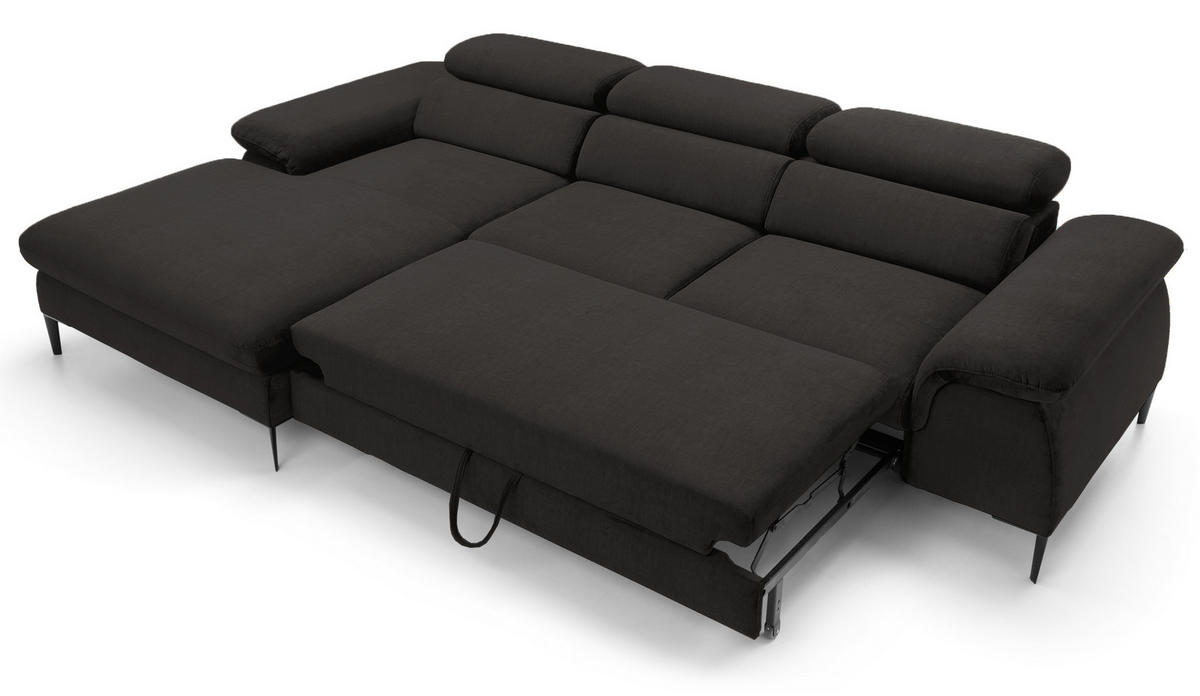 ECKSOFA L-Form 290 cm Amaro M mit Schlaffunktion, Links, Schwarz - Schwarz, Holz (288/182cm) - Emporius