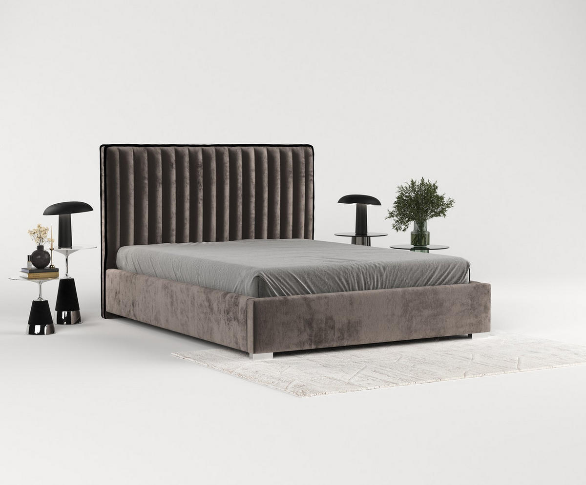 POLSTERBETT Breeze Braun 120/200 cm im Chenille-Stoff - Silberfarben/Naturfarben, Holz/Holzwerkstoff (120/200cm) - Maison de Reve