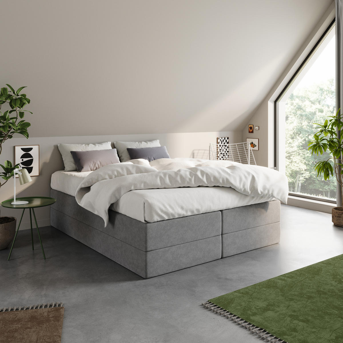 BOXSPRINGBETT mit Bonnell Matratze, 160 x 200 cm, in Grau - Grau, Naturmaterialien (160/200cm) - Home Collective