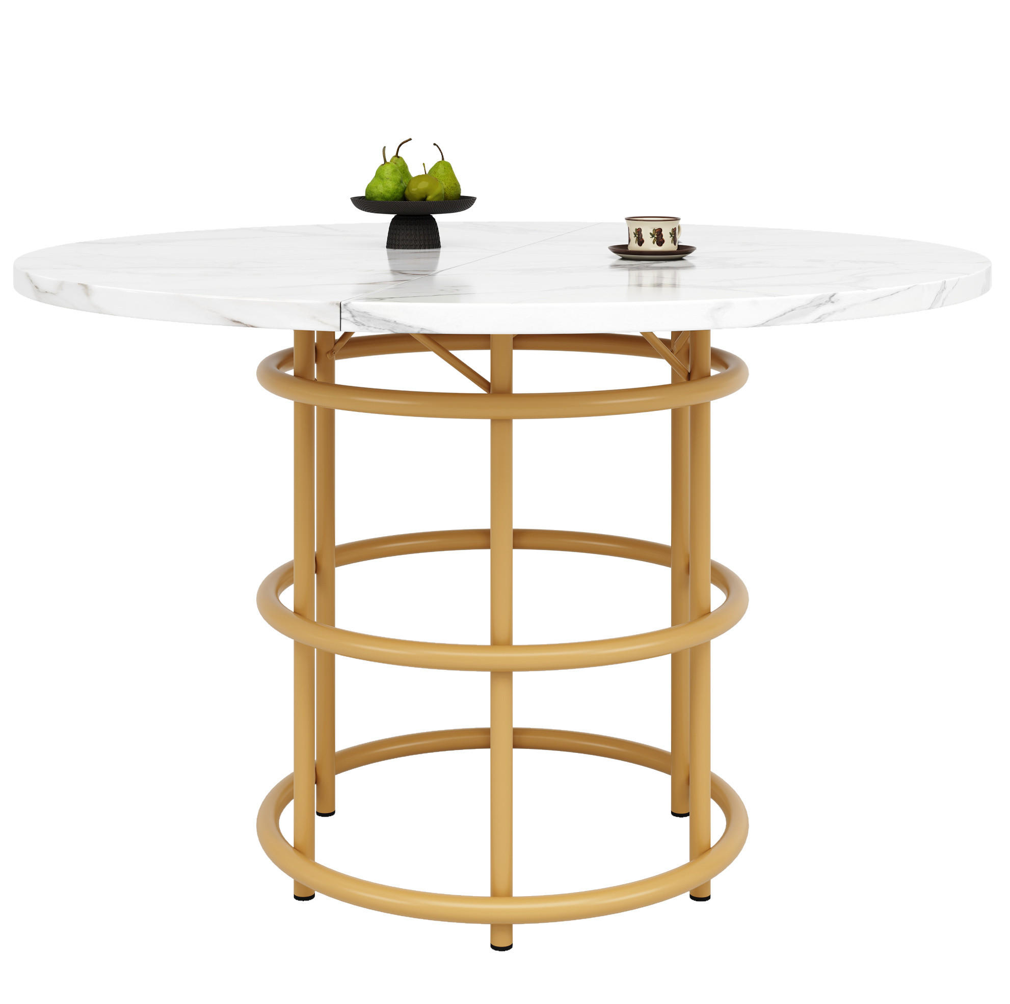 ESSTISCH 100x100x76 cm in Weiß und Gold aus MDF mit Marmoroptik auf goldfarbenem Metallgestell - Goldfarben, Holzwerkstoff (100/100/76cm) - Modfu