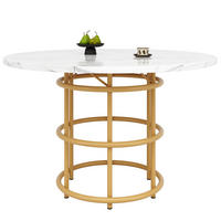 ESSTISCH 100x100x76 cm in Weiß und Gold aus MDF mit Marmoroptik auf goldfarbenem Metallgestell - Goldfarben, Holzwerkstoff (100/100/76cm) - Modfu