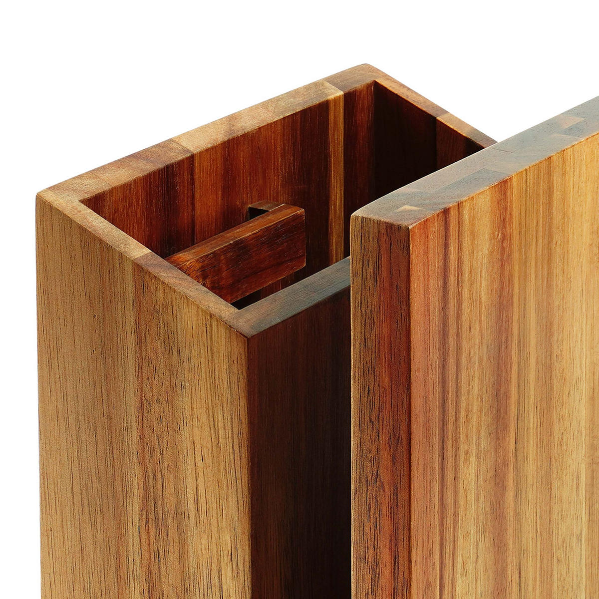 MESSERBLOCK Braun Akazienholz magnetisch mit Utensilienhalter 21,5 cm - Braun, Holz (19/21.5/13cm) - Relaxdays