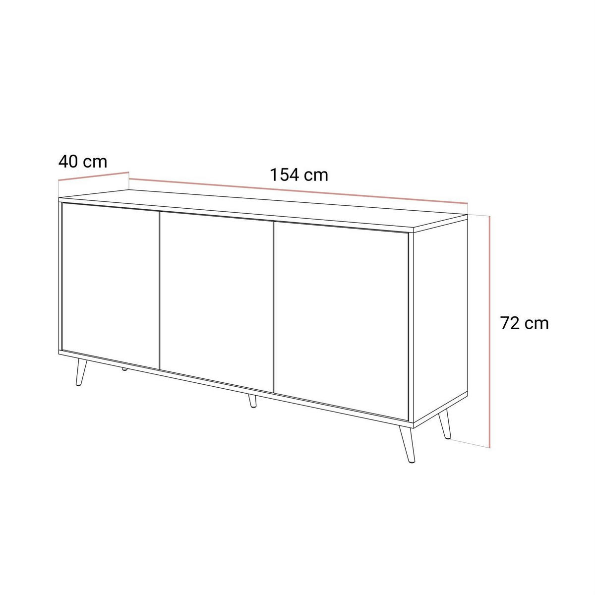 KOMMODE SANAYI Kaschmir Hochglanz – schräge goldene Beine - Kaschmir, Holzwerkstoff (154/72/40cm) - Lookway