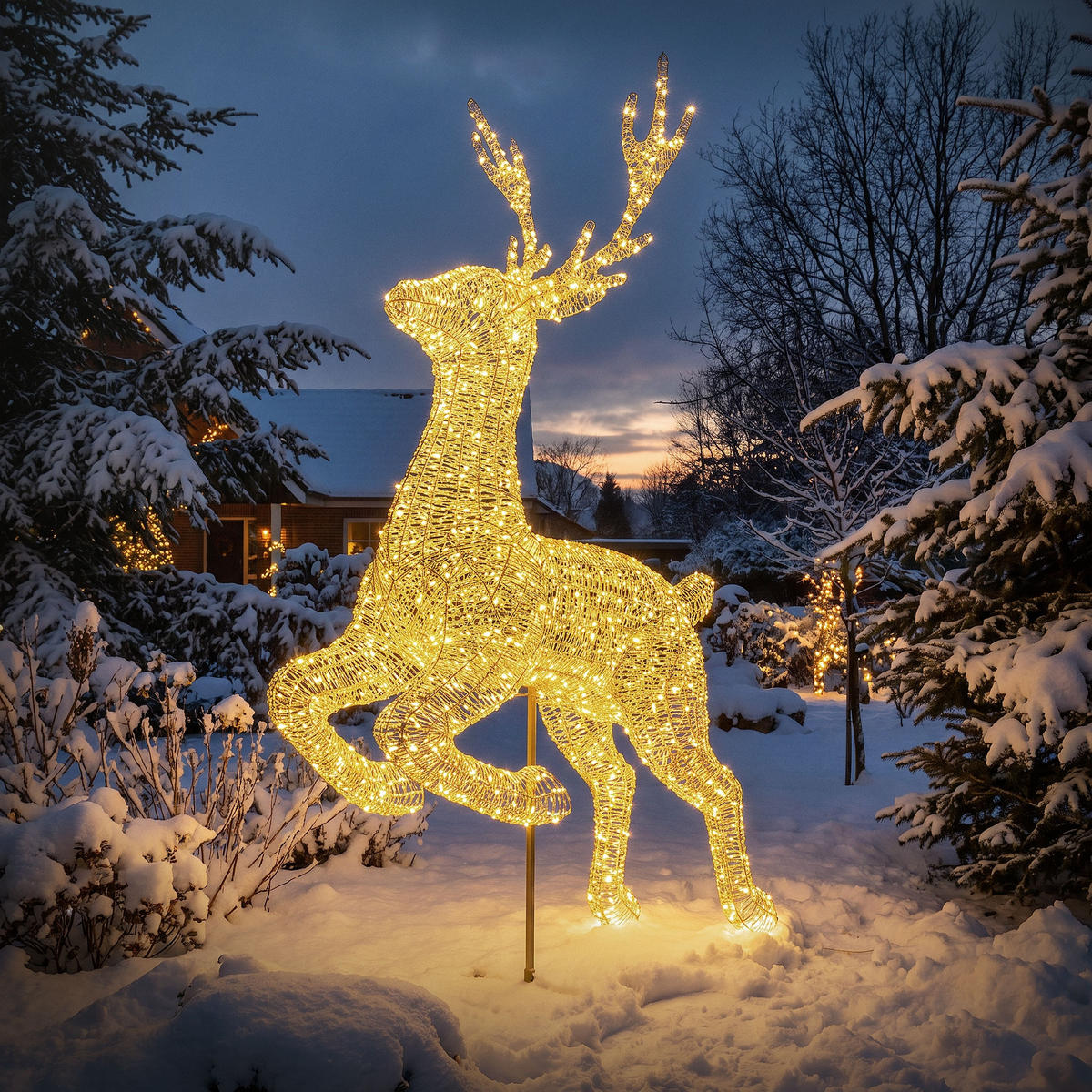 LED RENTIER Outdoor XXL 337 cm Weihnachtsdeko Groß Weihnachtsbeleuchtung mit Timer Warmweiß - Goldfarben, Kunststoff/Metall (204/337/66cm) - ECD-Germany