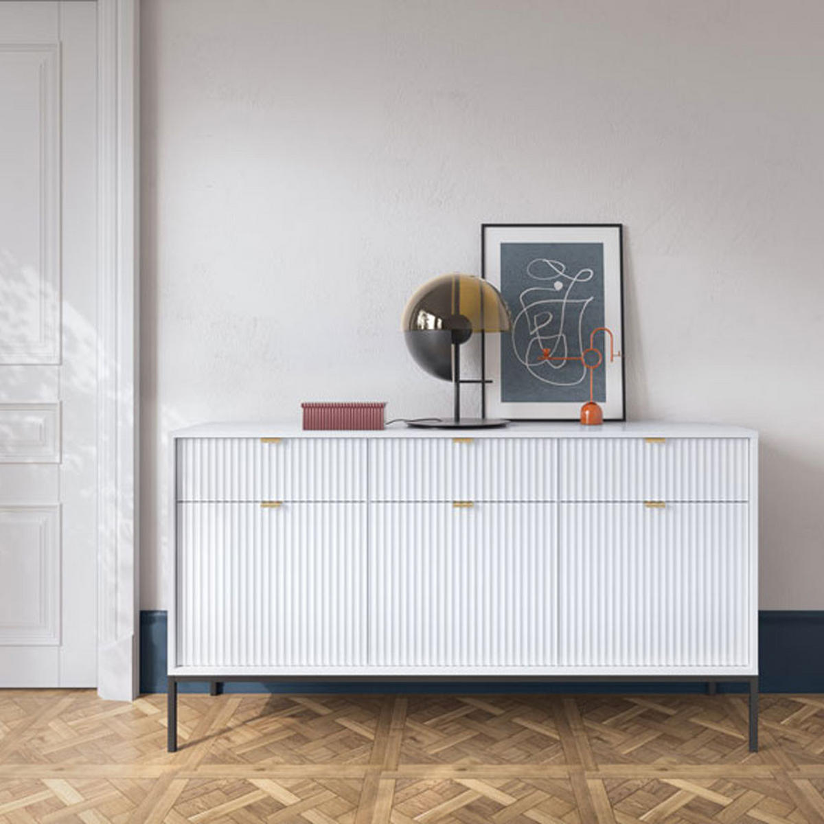 SIDEBOARD Nova Weiß / Schwarz 154 / 39 / 83cm - Schwarz/Weiß, Holz/Holzwerkstoff (154/83/39cm) - Feldmann-Wohnen