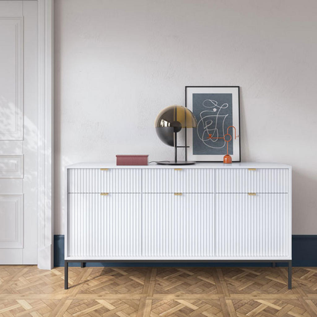 Thumbnail - Feldmann-Wohnen Sideboard, Weiß, Holz, 6 Fächer, 3 Schubladen, Rechteckig, 154x83x39 cm, Wohnzimmer, Kommoden & Sideboar...