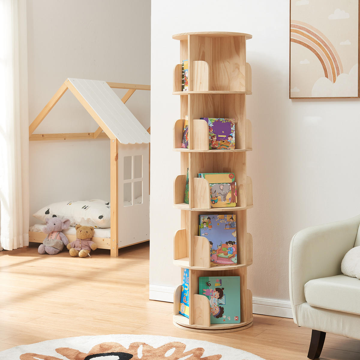 KINDERREGAL Chasek - Naturfarben, Holz (44/157/44cm) - [en.casa]
