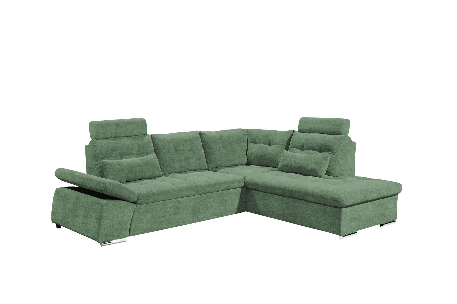 ECKSOFA mit Schlaffunktion, verstellbare Armlehne und Kopfstützen - Chromfarben/Grün, Textil (219/260cm) - ed exciting design