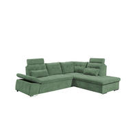 ECKSOFA mit Schlaffunktion, verstellbare Armlehne und Kopfstützen - Chromfarben/Grün, Textil (219/260cm) - ed exciting design