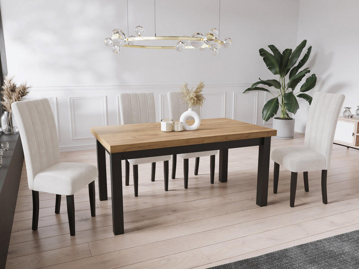 ESSTISCH Gemini rechteckig ausziehbar, Wotan Eiche 120-160/80/78 cm - Eiche Wotan/Schwarz, Holz/Holzwerkstoff (80/160/78cm) - WFL GROUP