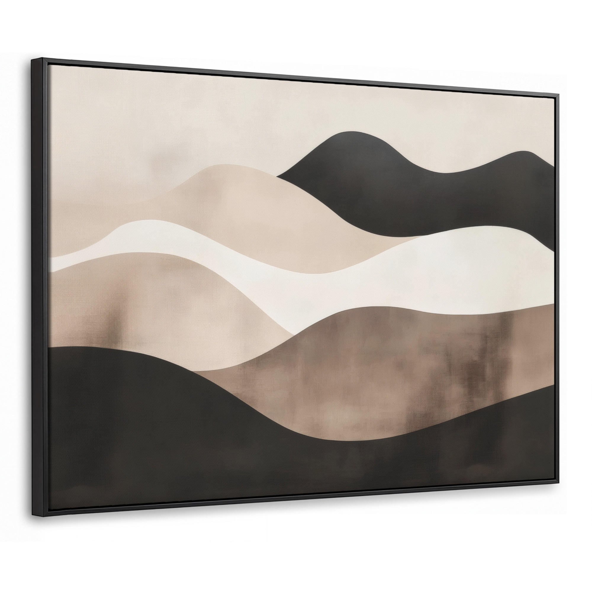 LEINWAND Bilder mit Rahmen - Abstrakt - Landschaft - Wellen - Cremefarben - 70x50 - Cappuccino, Textil (70/50cm) - MuchoWow