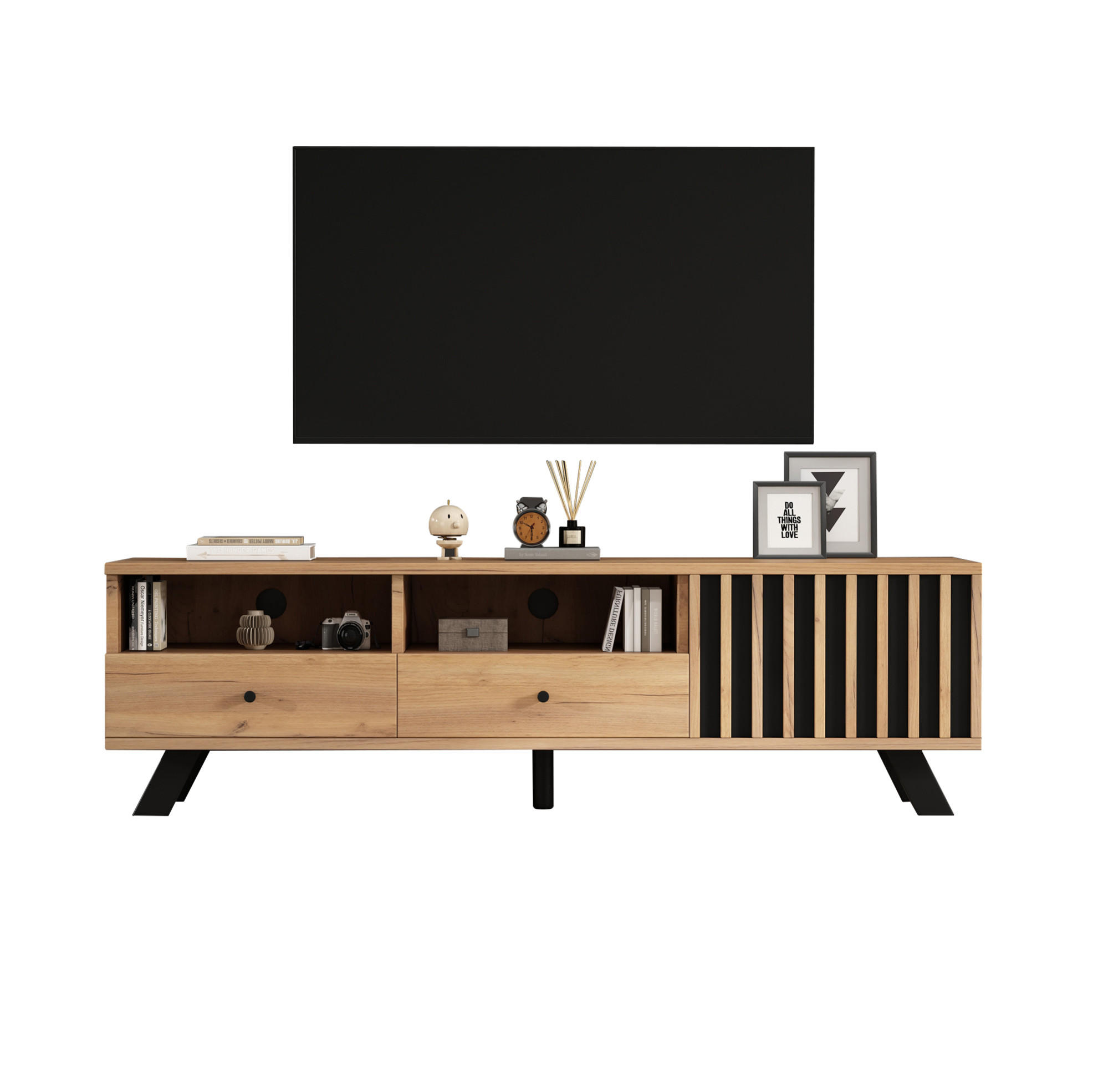 TV-SCHRANK mit 2 Schubladen 150 x 38 x 44 cm Natural Wood Schwarz - Braun, Holzwerkstoff (38/44/150cm) - Beauniv
