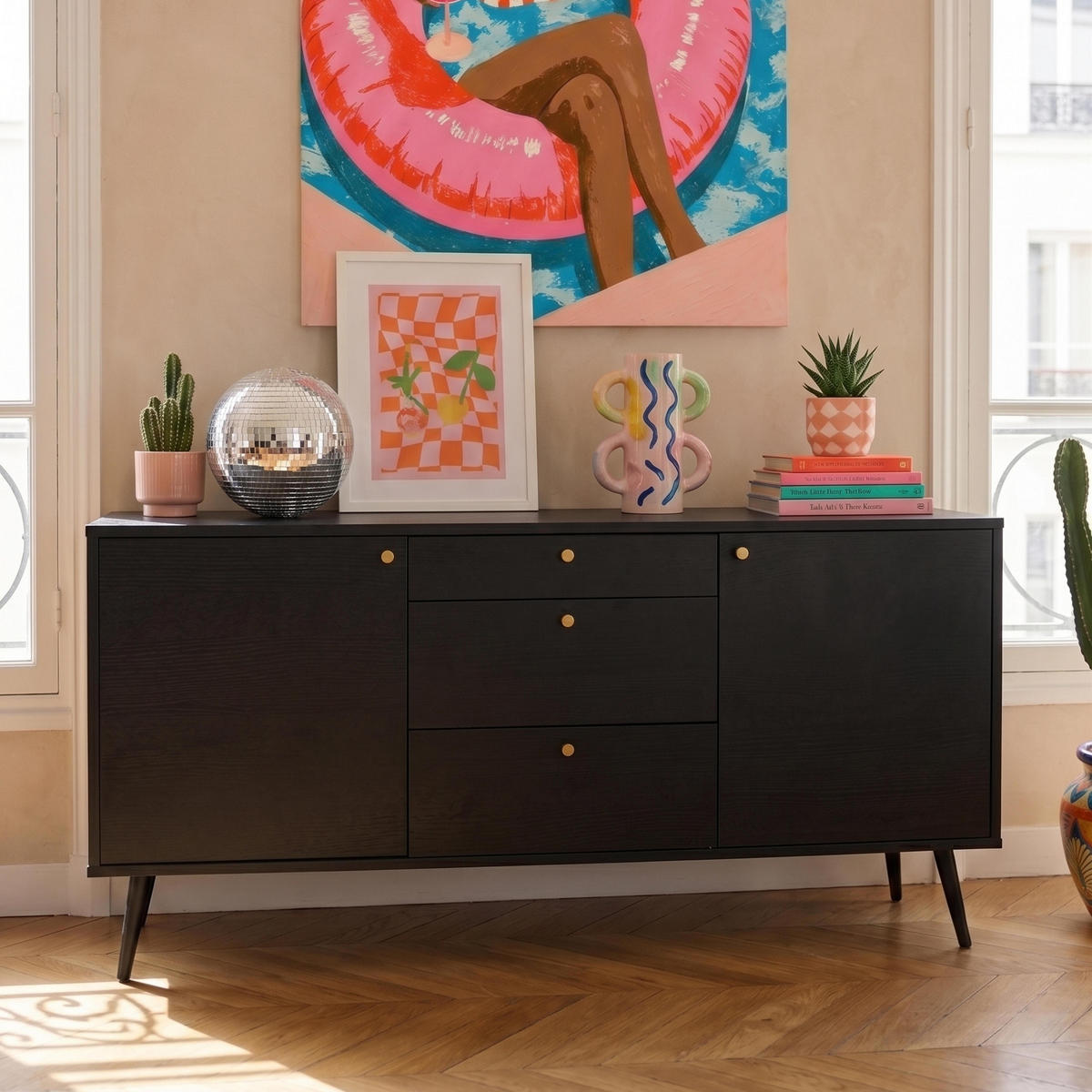 SIDEBOARD, Schwarz - Schwarz, Holz (150/75/40cm) - Oviala