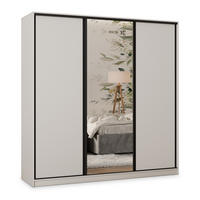 SCHWEBETÜRENSCHRANK TARI 180/205/58 cm 3-türig mit Spiegel und Schubladen Weiß - Schwarz/Weiß, Holzwerkstoff (180/205/58cm) - MASSENO